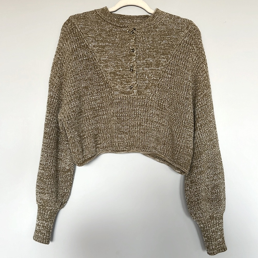Forever 21 Buttoned Long Sleeve Crop Sweater | Olive Green | Size: M | Women